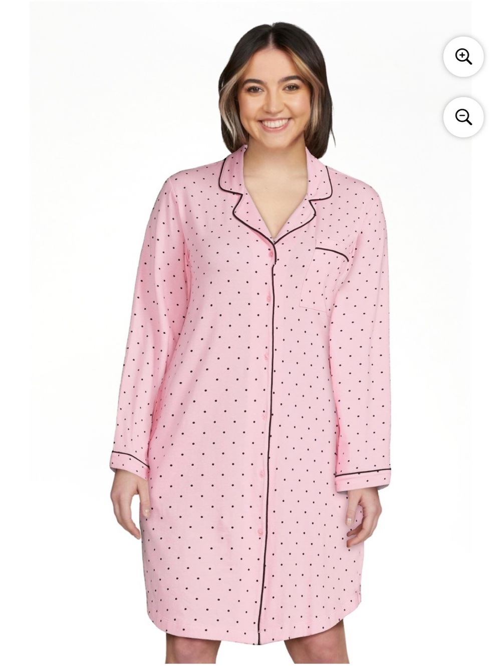 Classic Pink Polka Dot Notch Collar Nightshirt